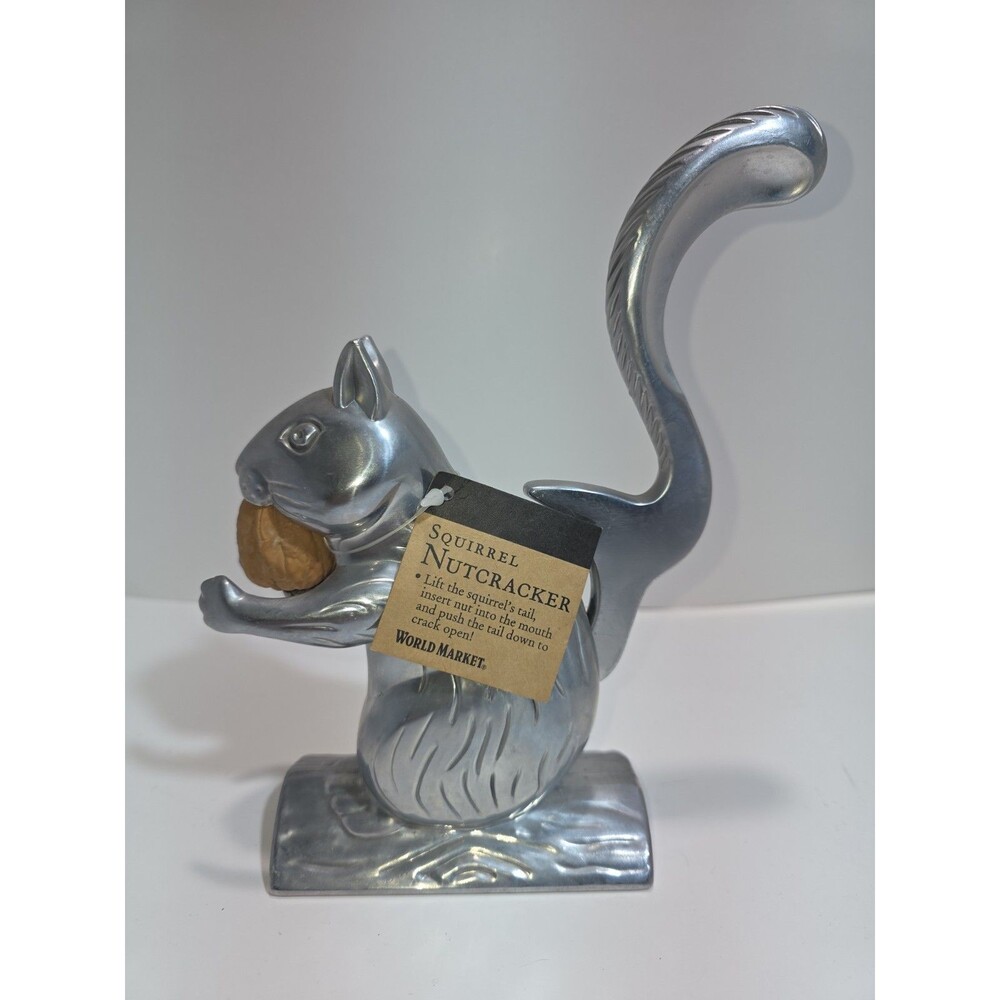 Vintage Aluminum Metal Squirrel on Log Nutcracker